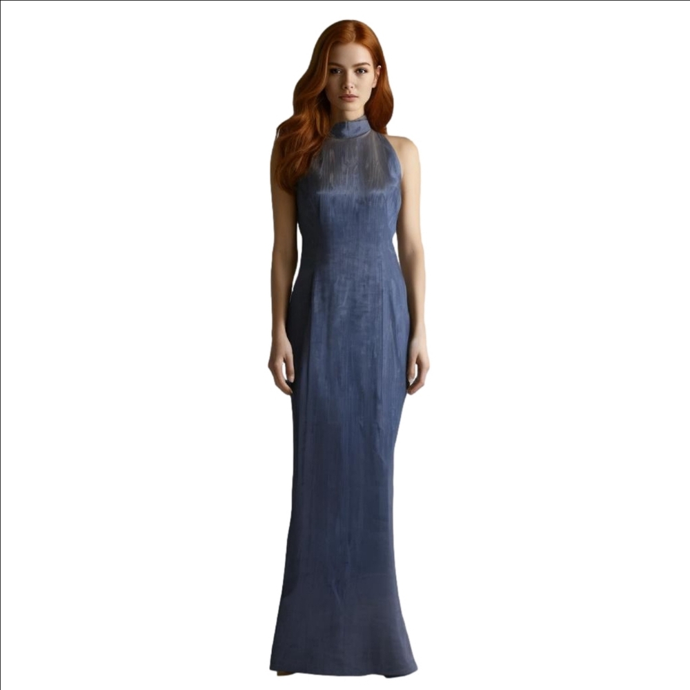 Look Stunning In This Blue Evening Dress With Choker Style Collar